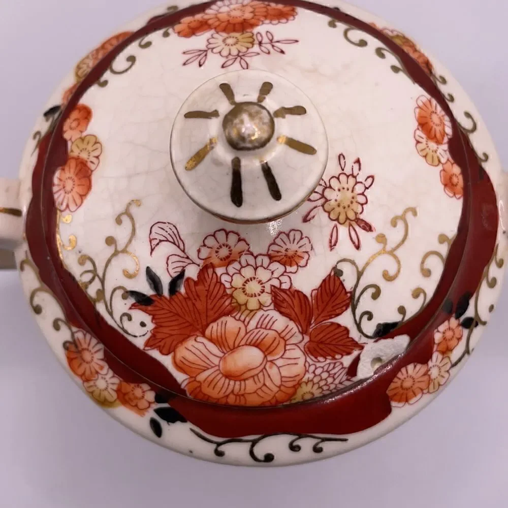 Vintage Japanese 1920’s Hand Floral Designed Porcelain Sugar Bowl
